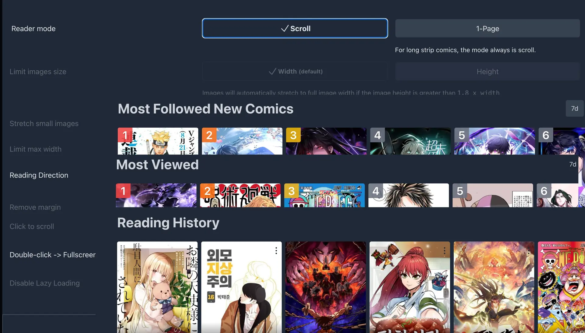A user browsing comics on comick.io on a laptop.