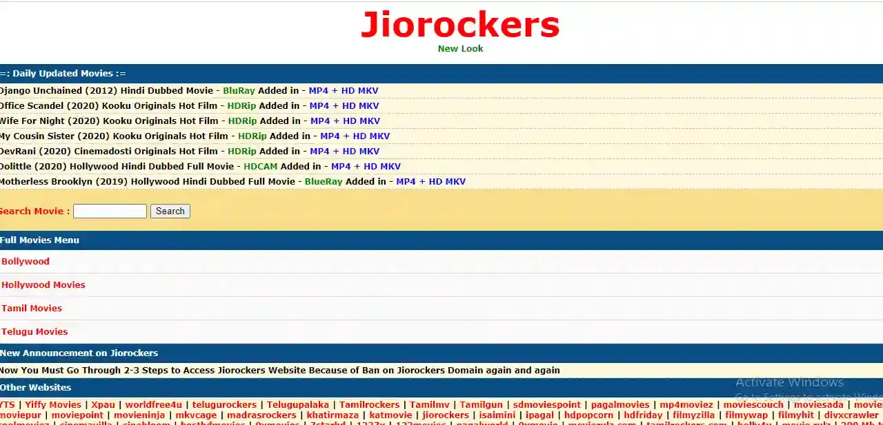 Jio Rockers Telugu movies download homepage featuring latest releases.